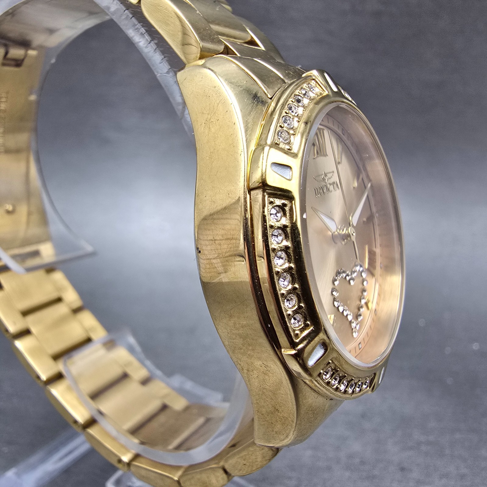 Invicta Angle Heart Watch Women 35mm Champagne Dial Gold Tone 21384 New Battery