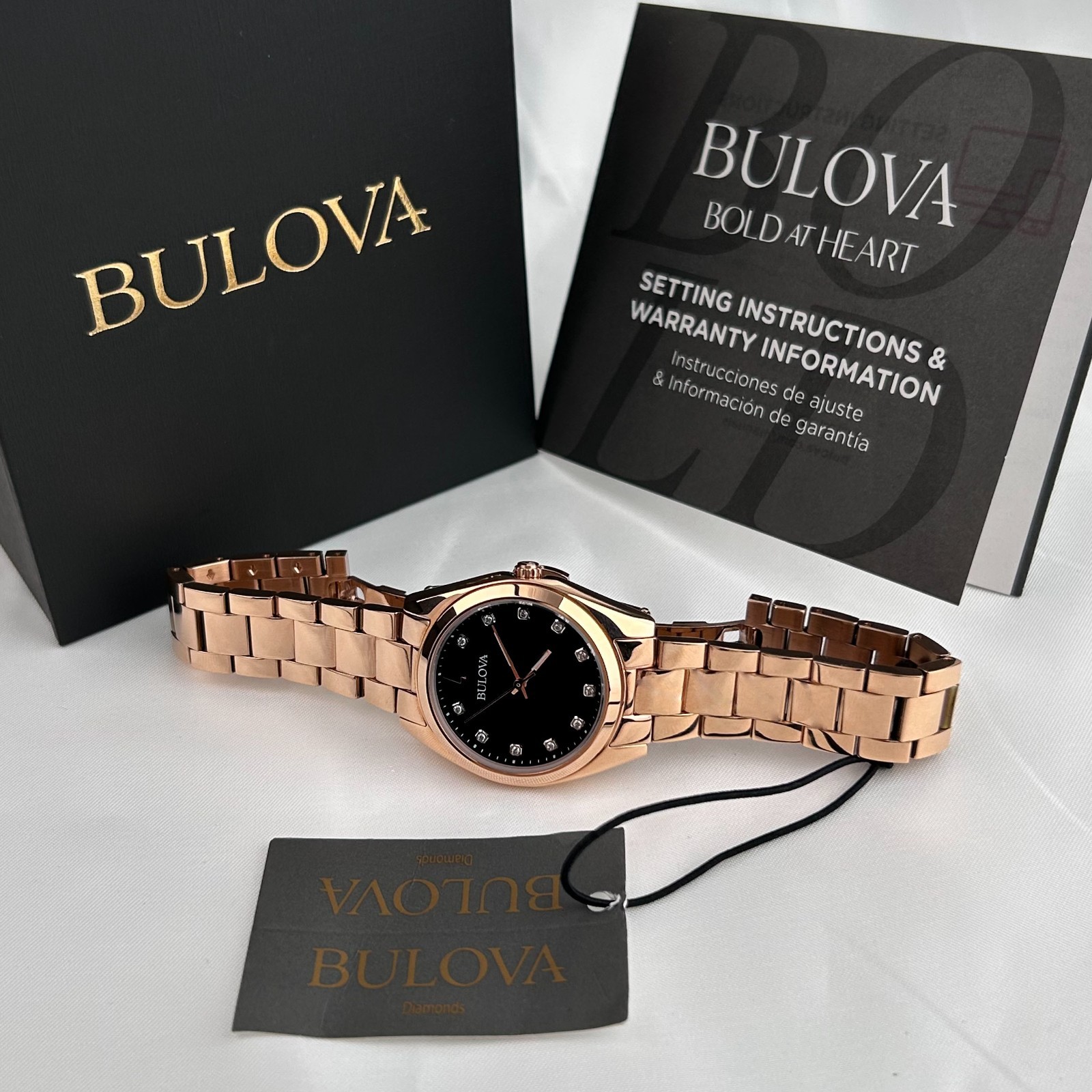 Bulova Surveyor 97P156 Diamond Gre Dial Rose Gold Women’s Quartz Watch 31mm