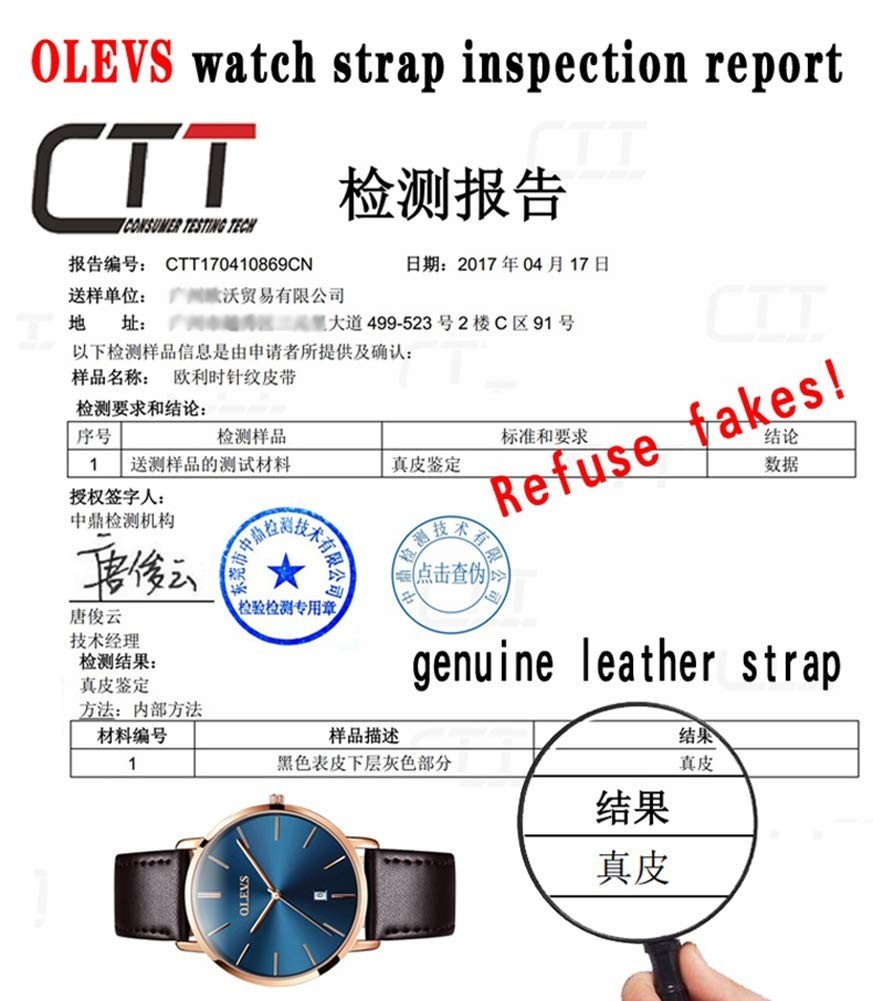 Men’s Ultra Thin Leather Watch 6.5mm – Minimalist Waterproof Date Dress & Casual