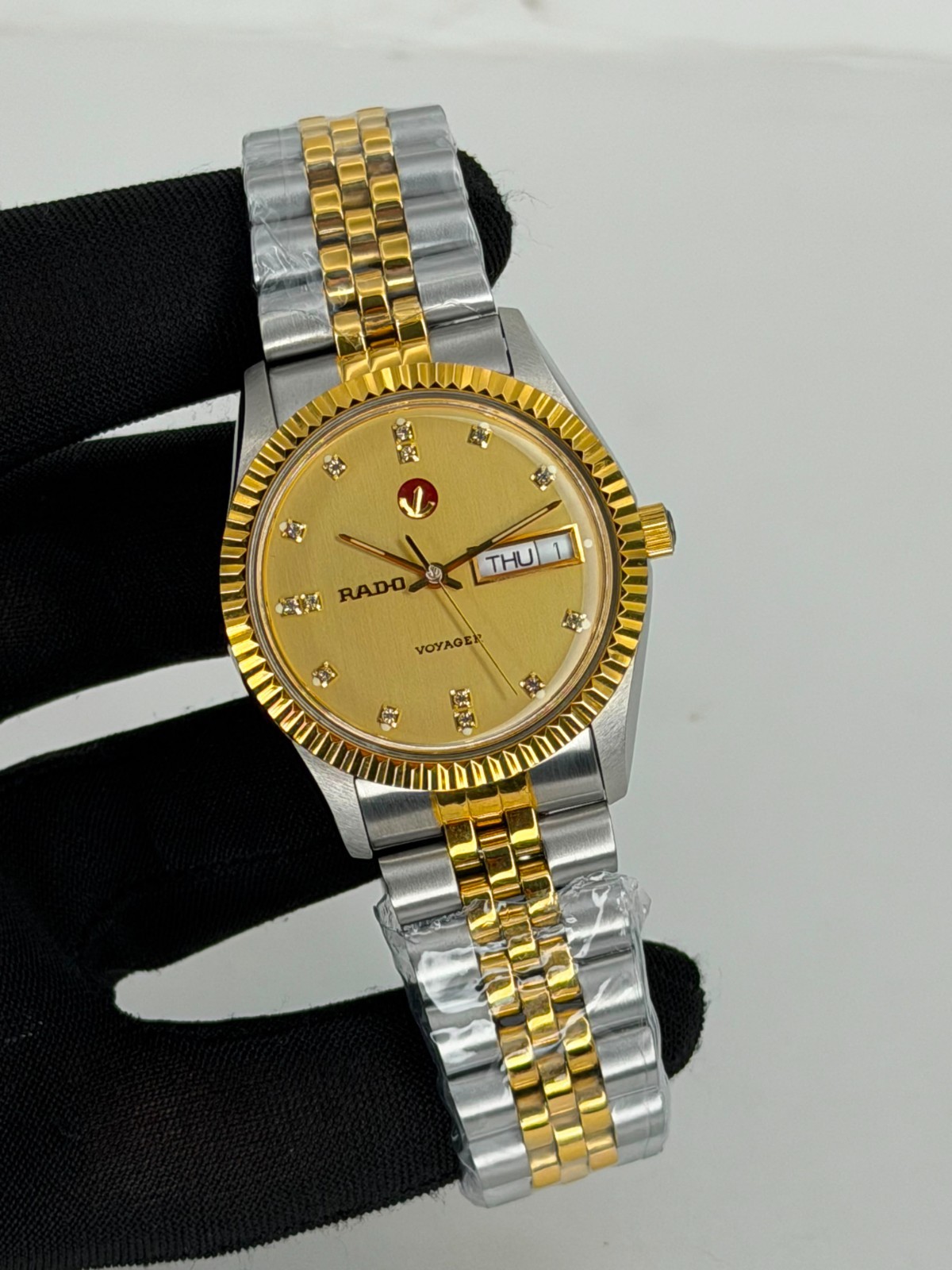 Rare RADO Voyager Automatic Full Gold Diamond Index Watch Men Vintage Swiss Made