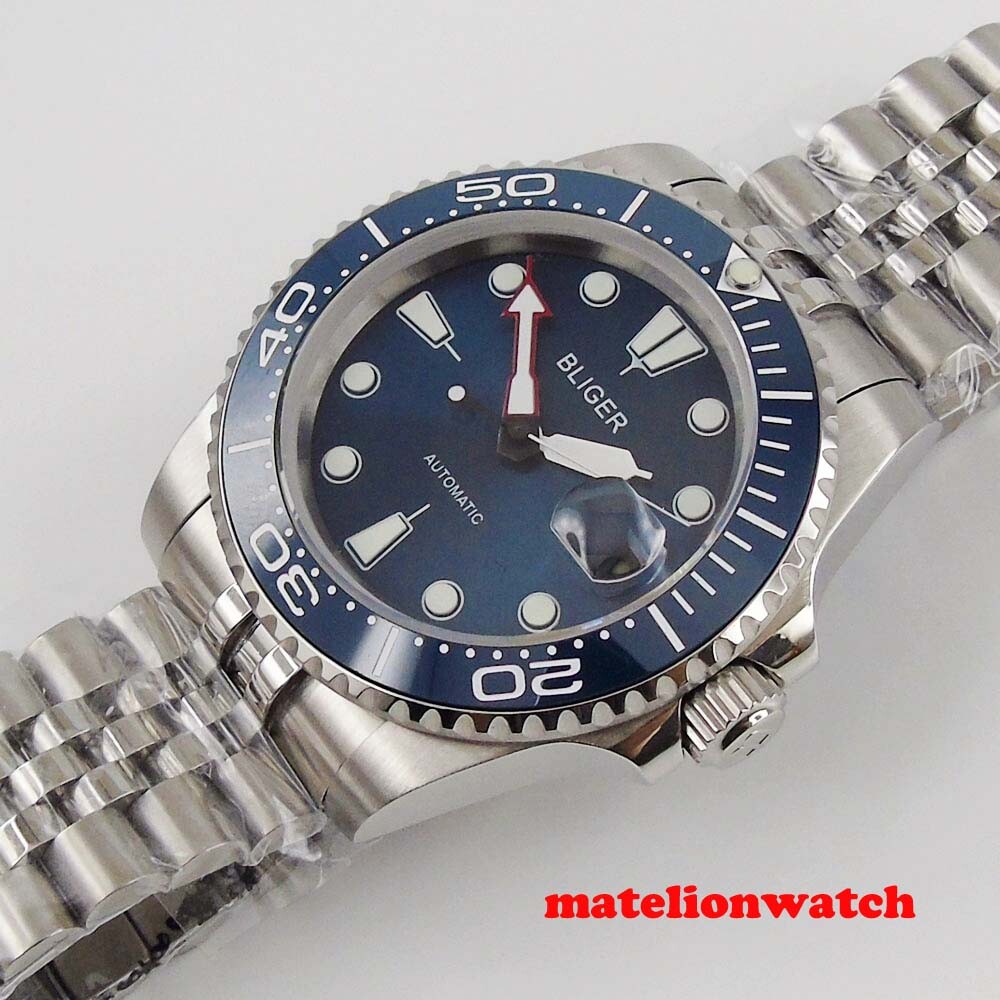 BLIGER Blue Dial 40mm Automatic Men’s Watch Miyota8215 Jubilee Band Date Cyclops