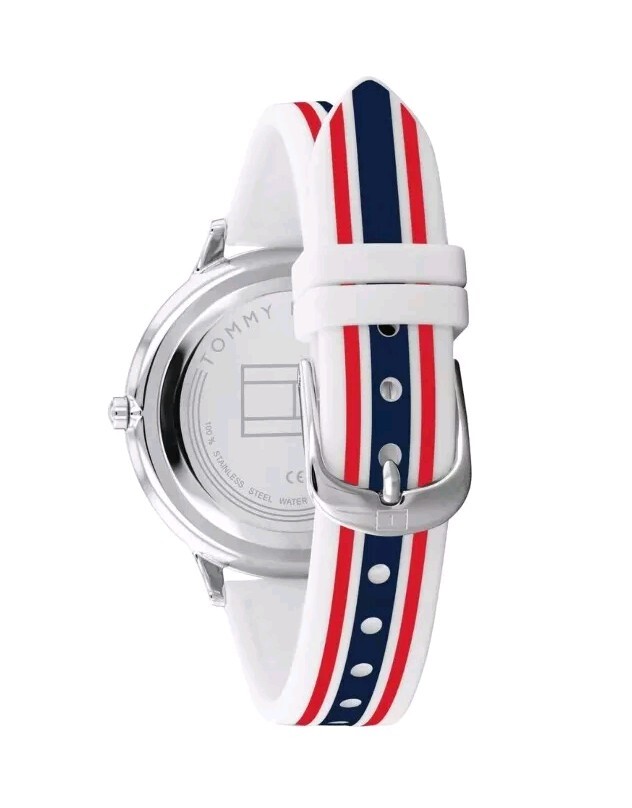 Tommy Hilfiger Watch Silver Dial And Red White Blue Band Unisex 1782498 New