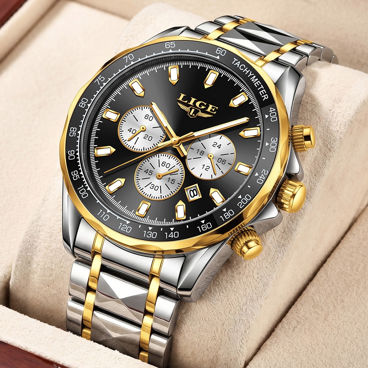 Waterproof Durable Men Stainless Steel Analog Luminous Sports Quartz Wrist Watch
