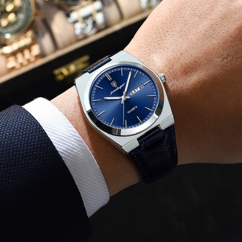 POEDAGAR Fashion Analog Men Watch Waterproof Luminous Leather Quartz Wristwatch