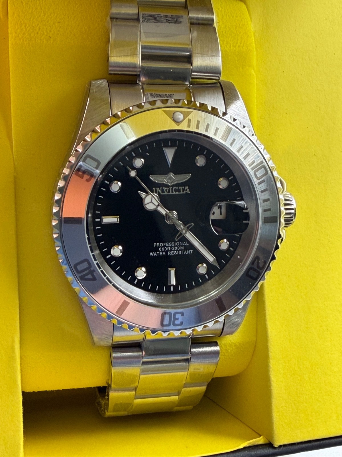 INVICTA MEN’S 34022 PRO DIVER QUARTZ 3 HAND BLACK DIAL STAINLESS STEEL WATCH NEW