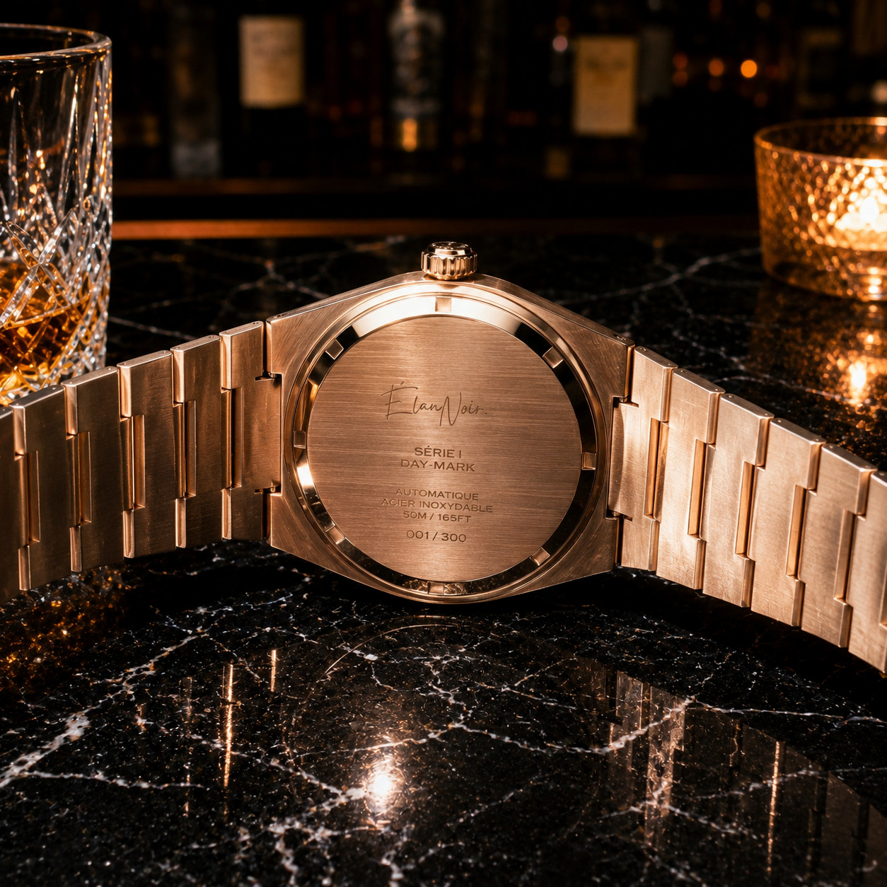 Custom Élan Noir Série I Rose/Blue 36mm Auto NH35 Sapphire Crystal Steel Watch