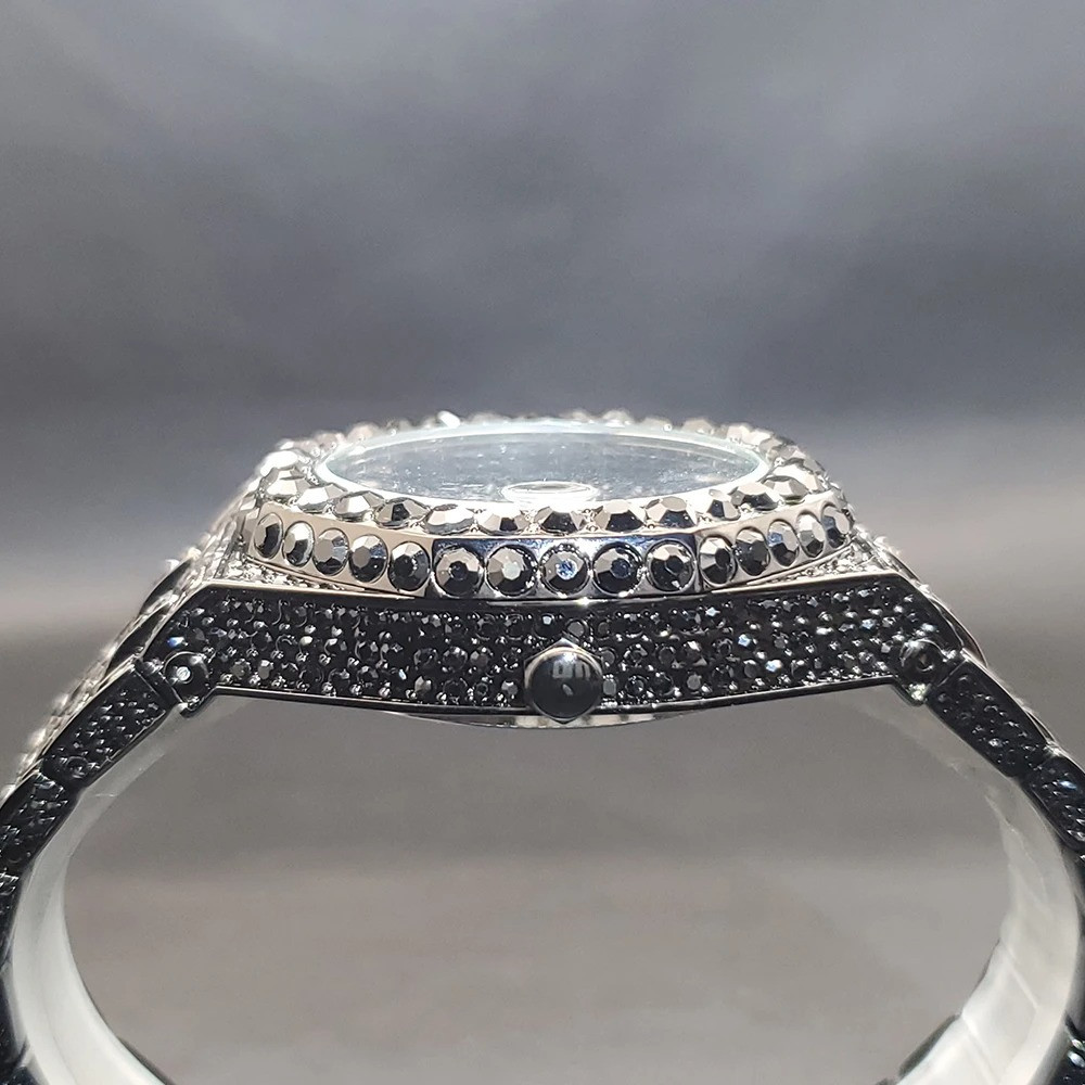 Mens Diamond Bling Watch Quartz Luxury Zircon Bezel Fashion Wristwatch
