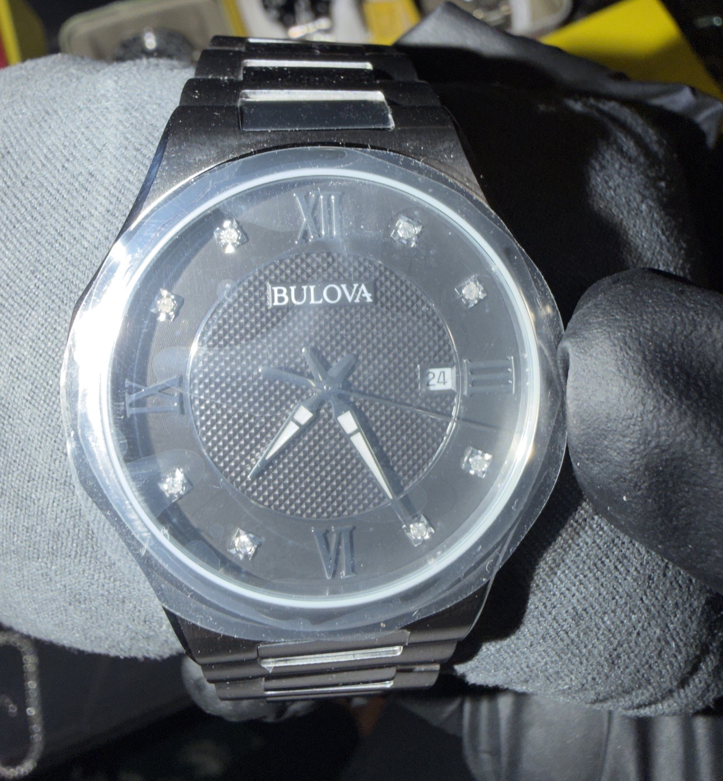 Bulova Men’s Diamond Accent Date Quartz Silver Stainless Steel Watch 41MM 96D156