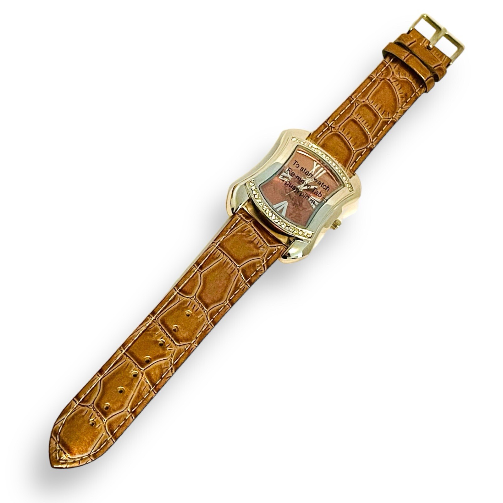 Women’s BURGI Watch Rhinestone Croc Emboss Leather Quartz Wrist Watch