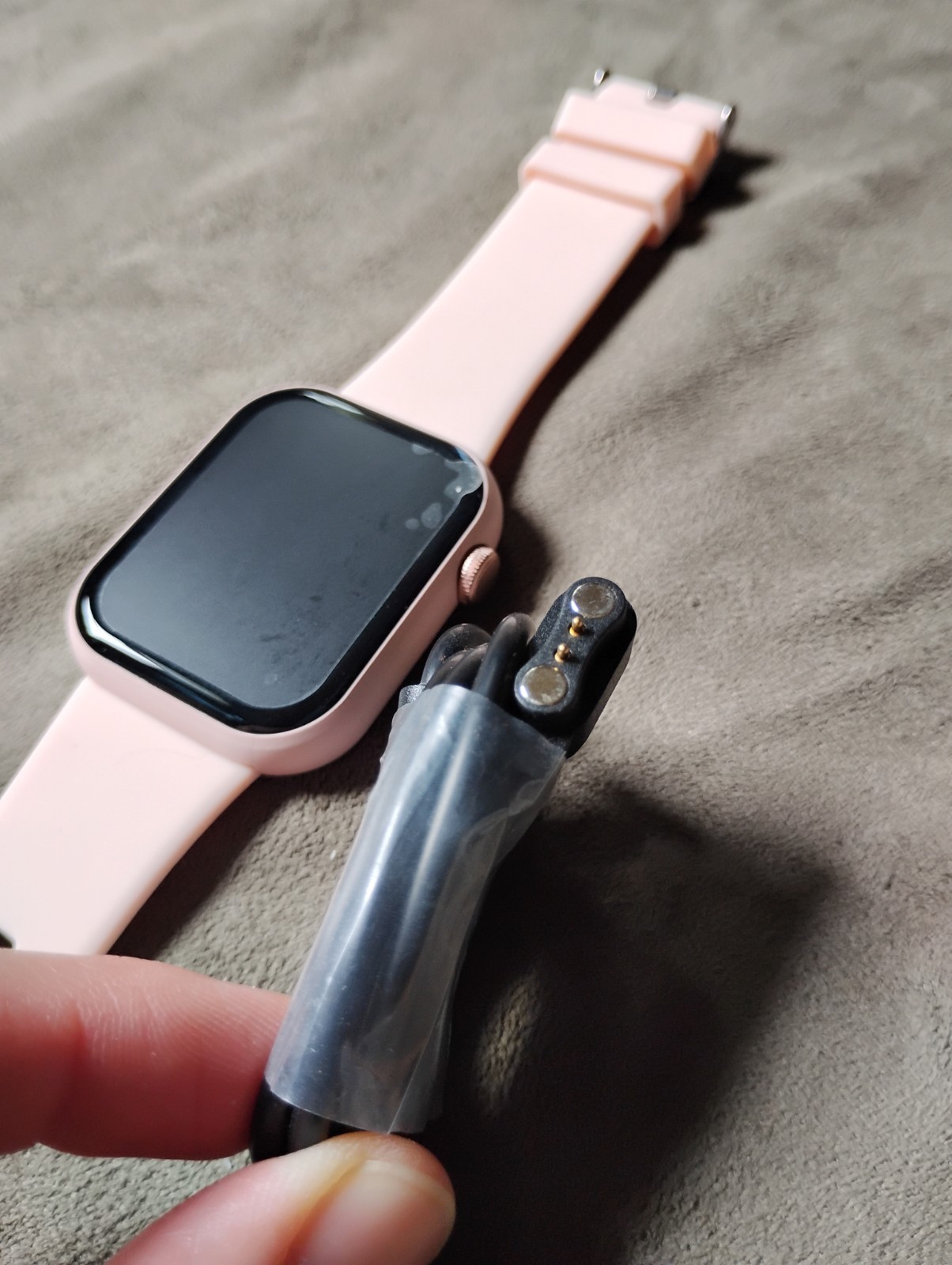 Pink 44mm Smart Watch w/ Pink Silicone Band, Magnetic Charging Cable