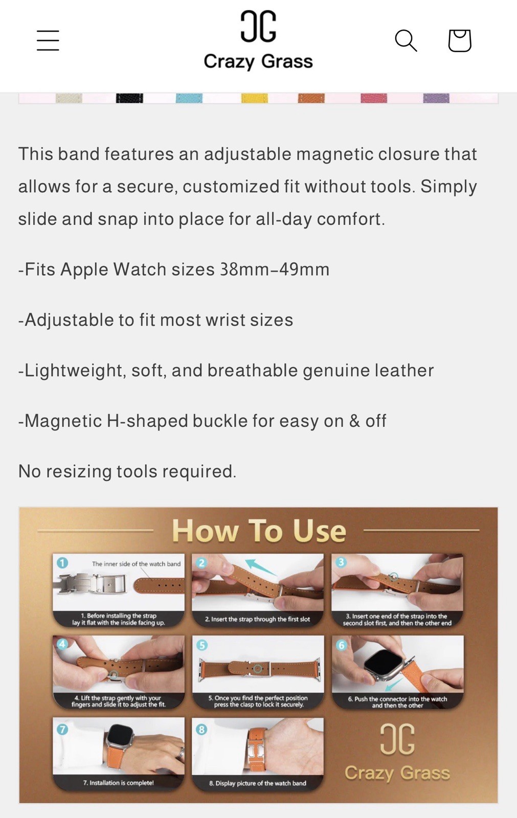 Leather Crazy Grass Black Apple Wrist Watch Strap Gold Buckle