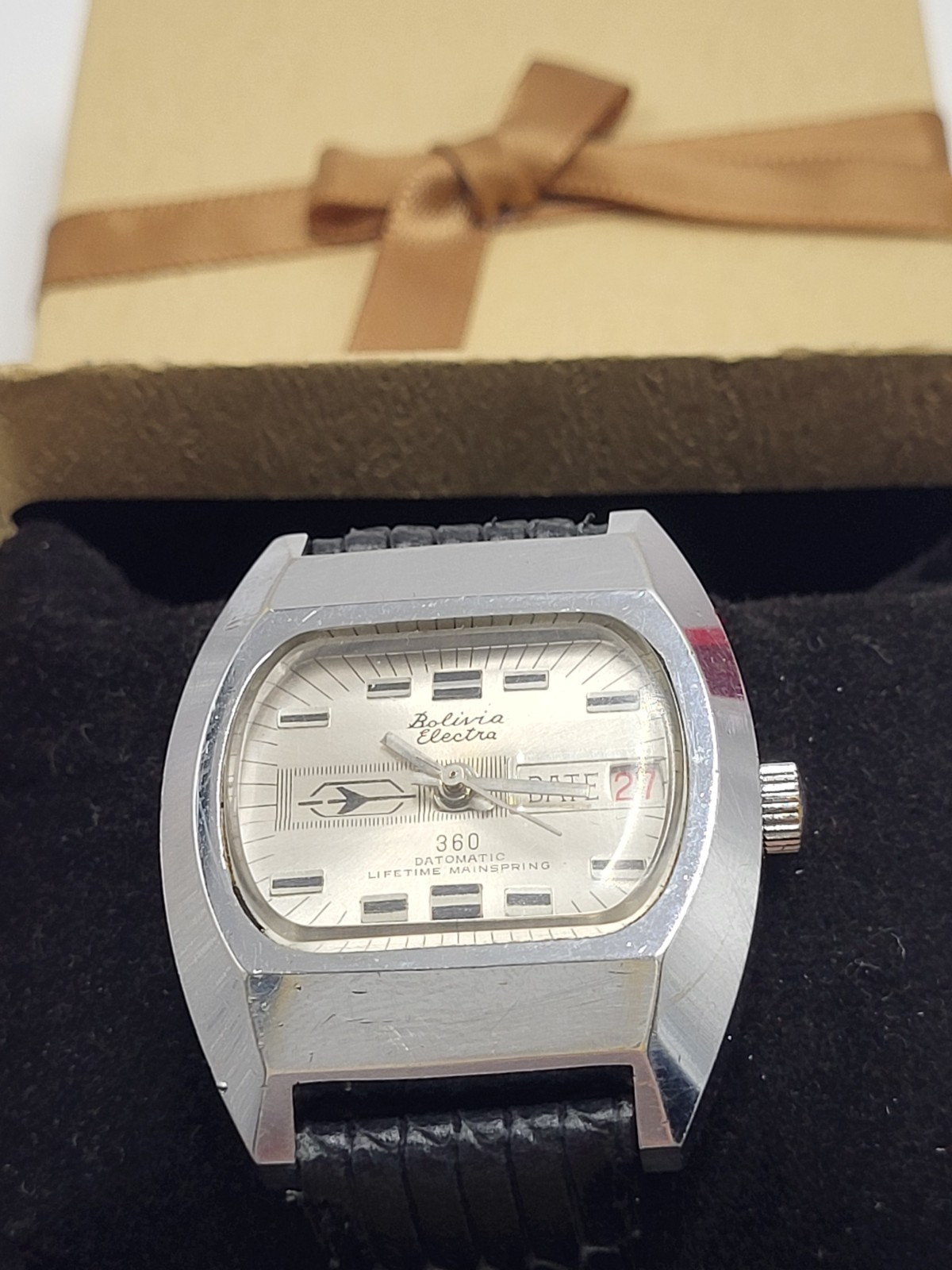 [VINTAGE WORKS] BOLIVIA Electra 360 DATOMATIC Mens Jet Watch LIFETIME MAINSPRING
