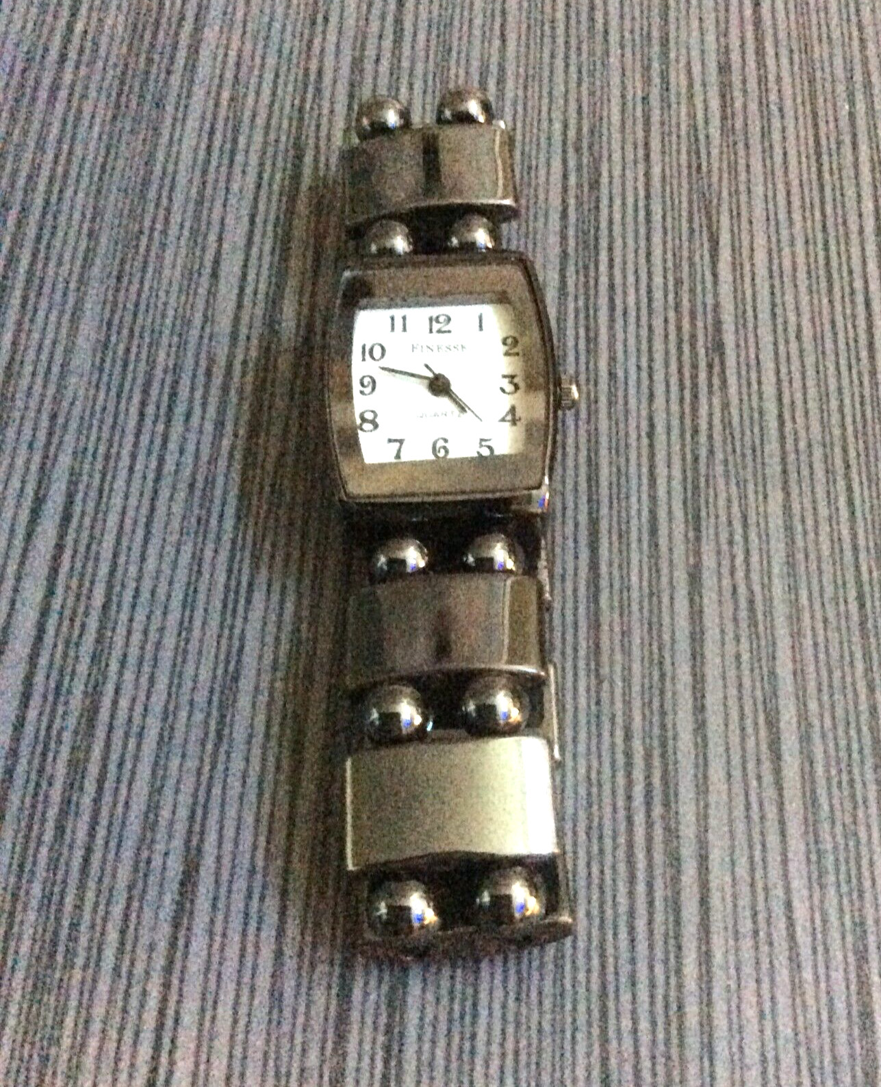 Finesse Women’s Watch Rectangle White Dial Elastic Beaded Band New Beauty!
