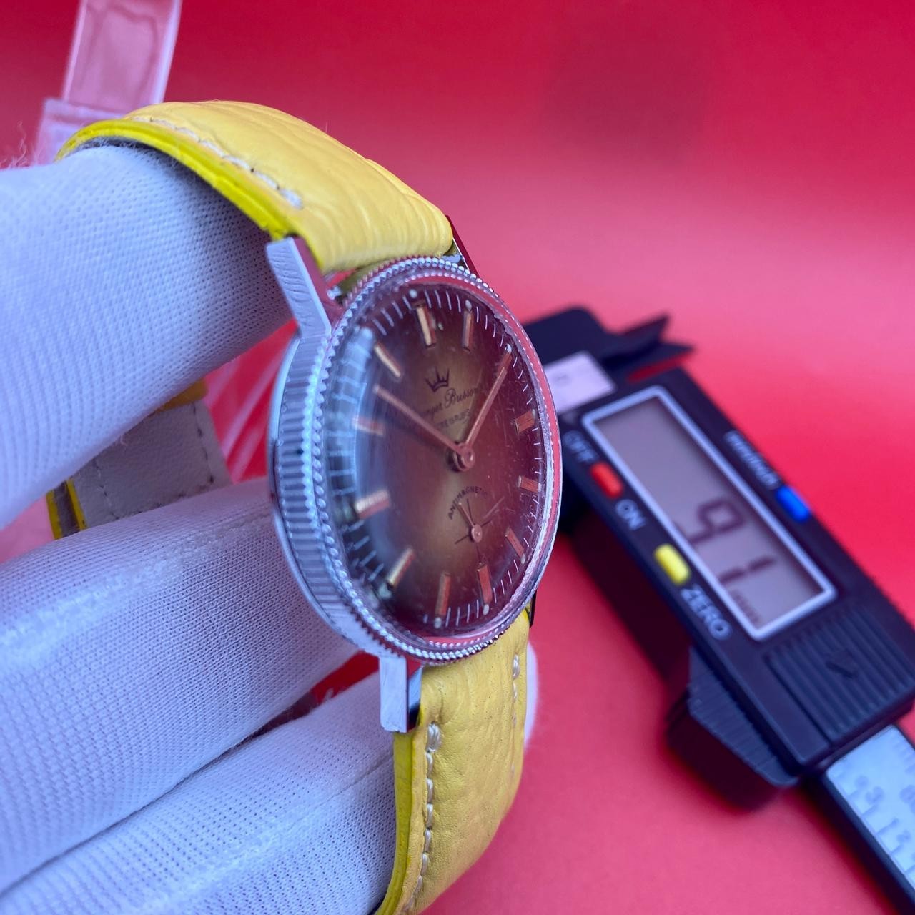 Vintage Yonger Bresson Watch Mens Manual WindSmall Second Gold Dial Yellow Strap