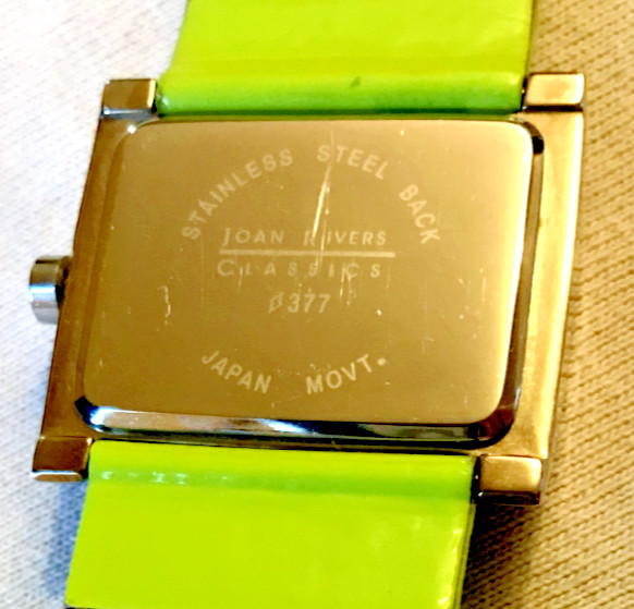 Joan Rivers watch womens brat lime green horizontal rectangle runs good cond