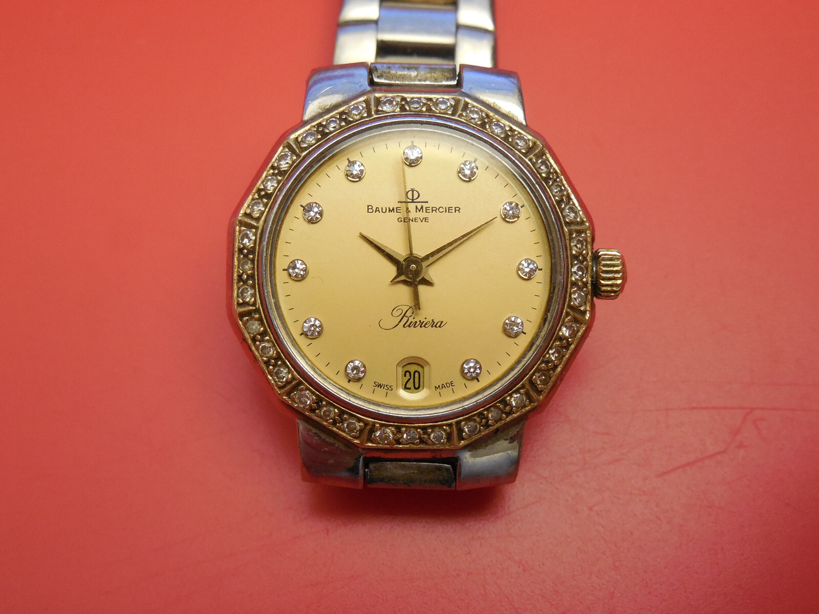 BAUME MERCIER 18K / STEEL DIAMOND RIVIERA 25MM WITH DEPLOYMENT BAND BRACELET