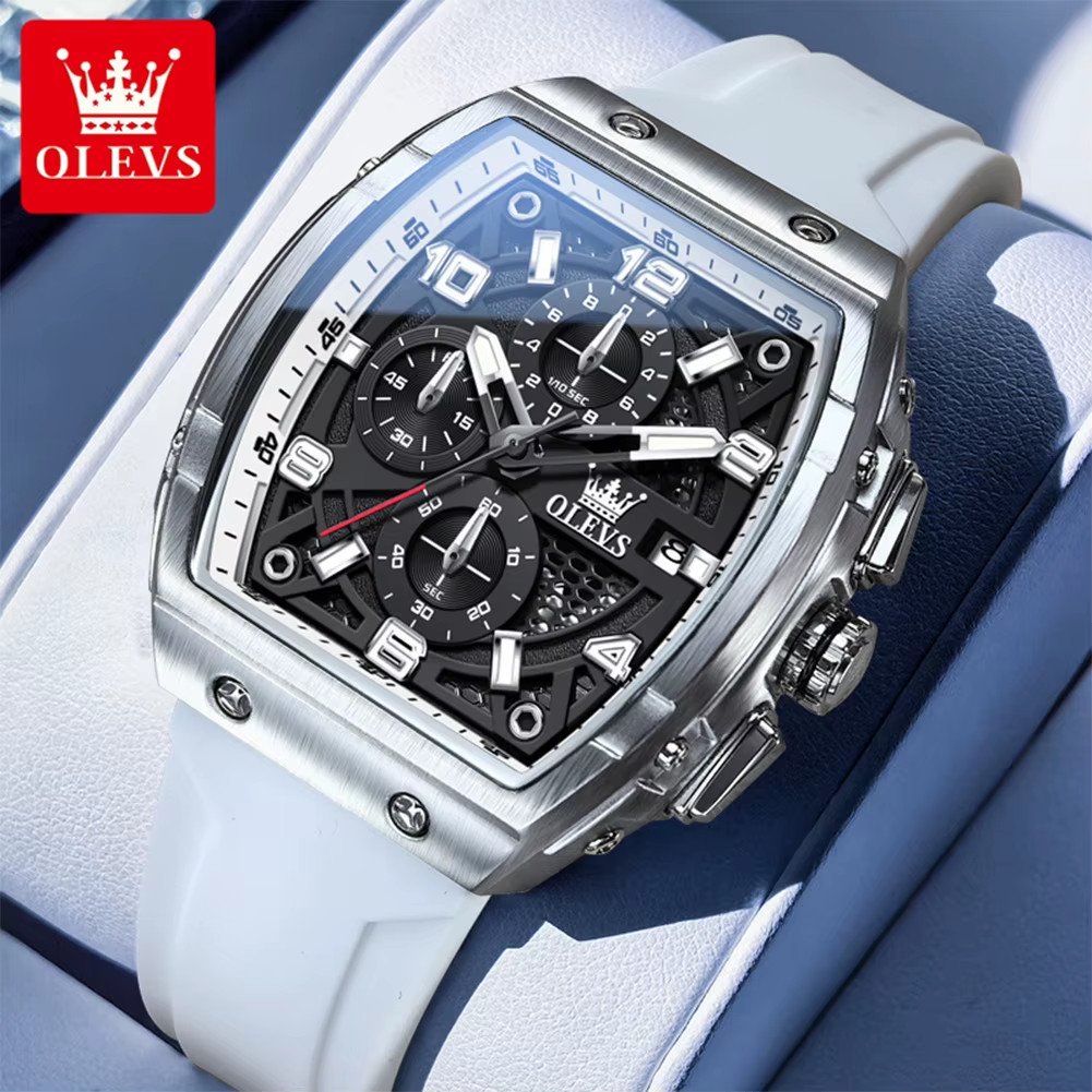 Men’s Silicone Strap Tonneau Chronograph Quartz Watch Model 2976