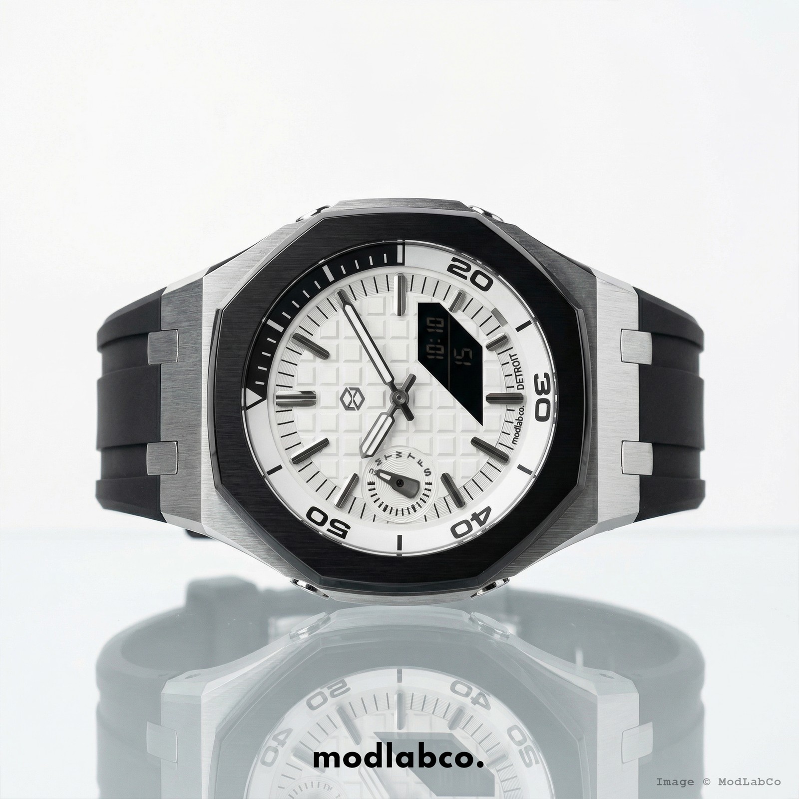 MLC-314 modlab company BESPOKE Octagonal White Dial Silver Rubber 42mm Watch
