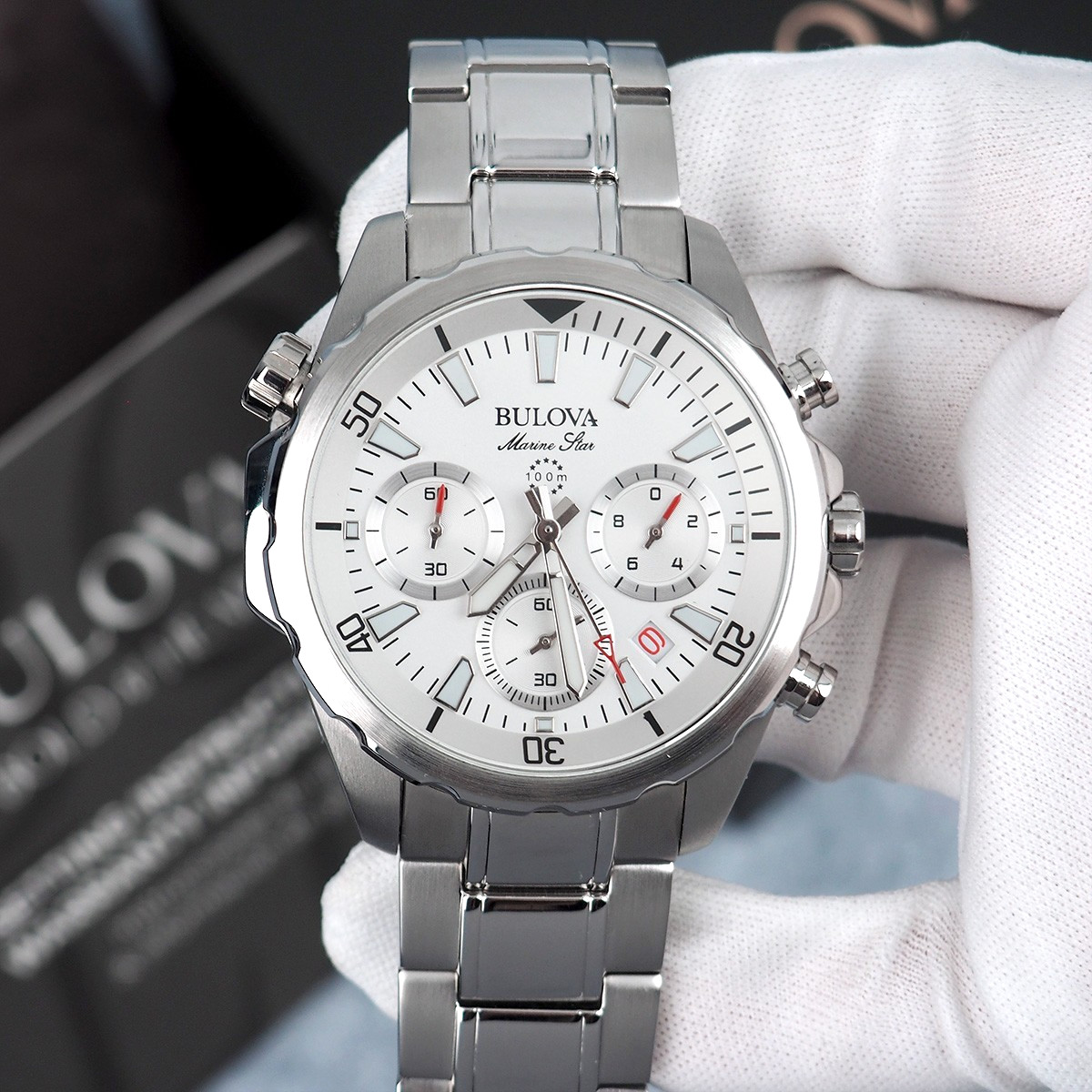 Bulova Men’s Marine Star 96B255 White Dial Stainless Steel Strap Quartz Watch