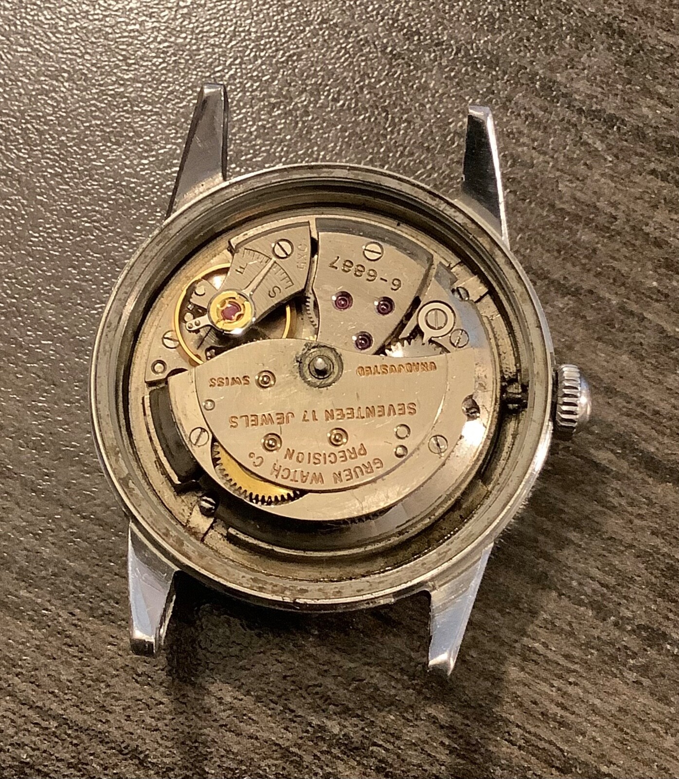 Vintage Gruen Autowind Watch 790 SS Stainless Steel Round Case Movement 6-6887