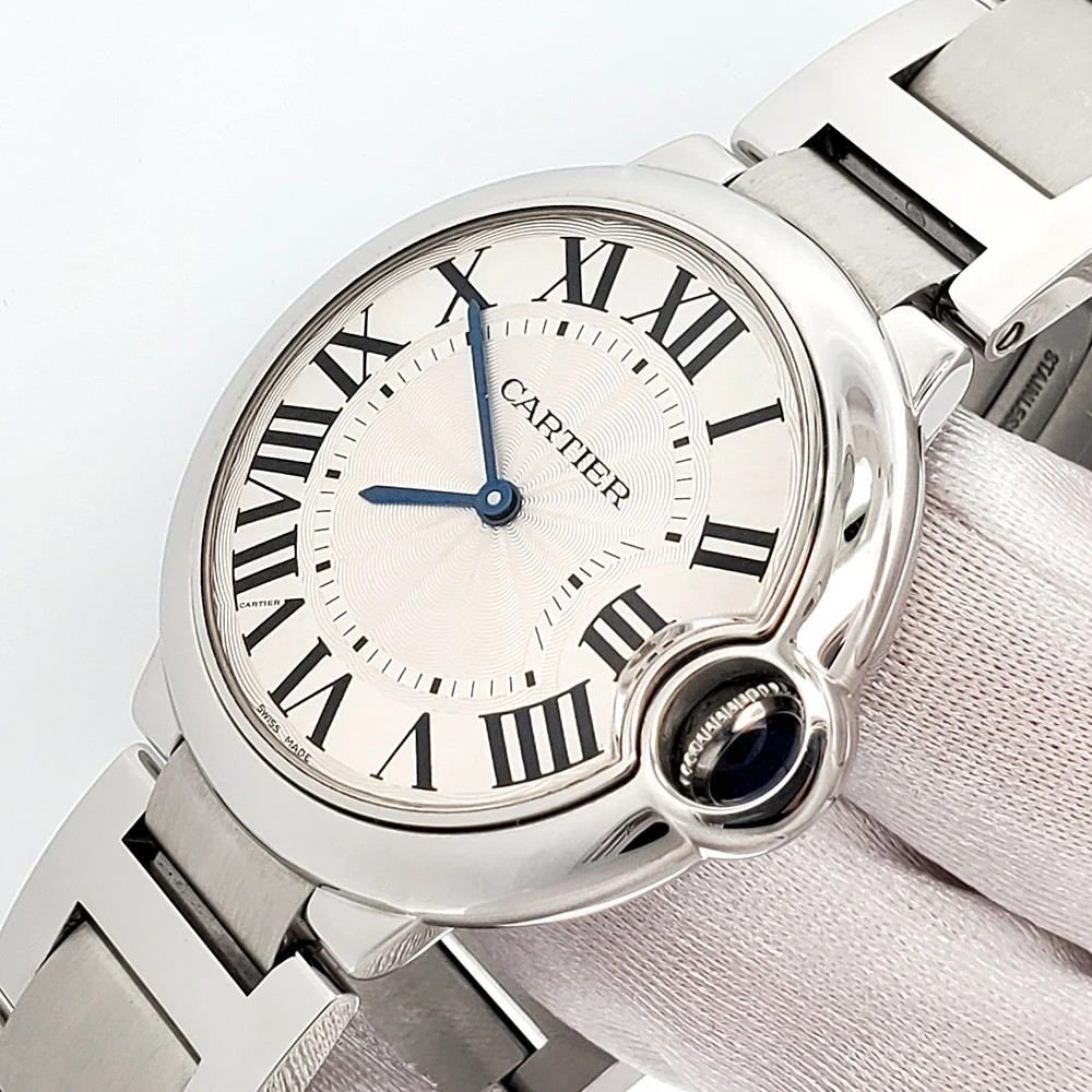 Cartier Ballon Bleu 36mm Silver Roman Quartz Steel Watch W69011Z4 3005 Papers