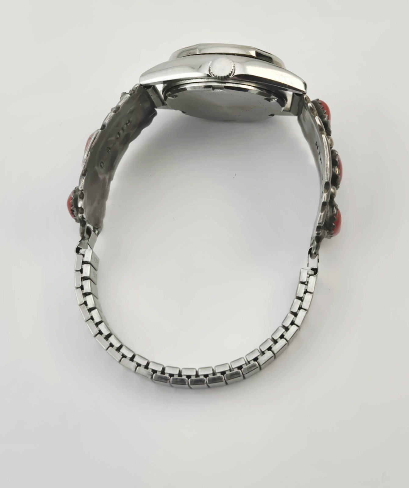 Navajo Sterling Silver Coral Cuff Seiko Quartz Flex Watch D.A. Jim Native – 6″