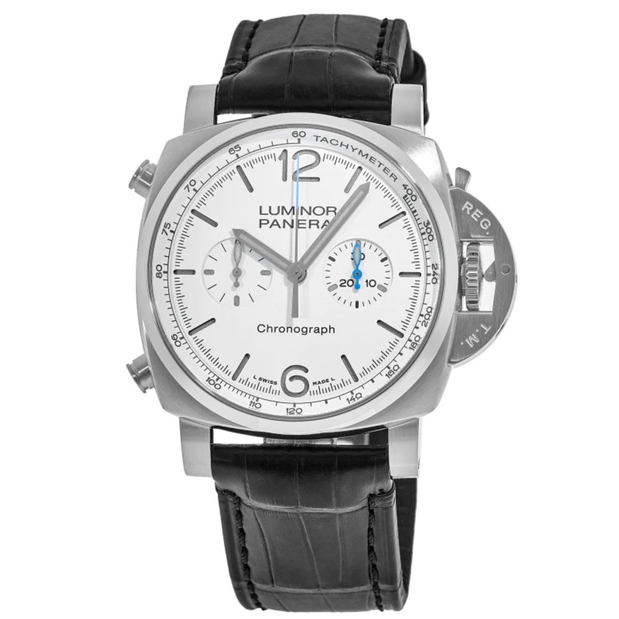New Panerai Luminor Chrono Automatic White Dial Leather Men’s Watch PAM01218