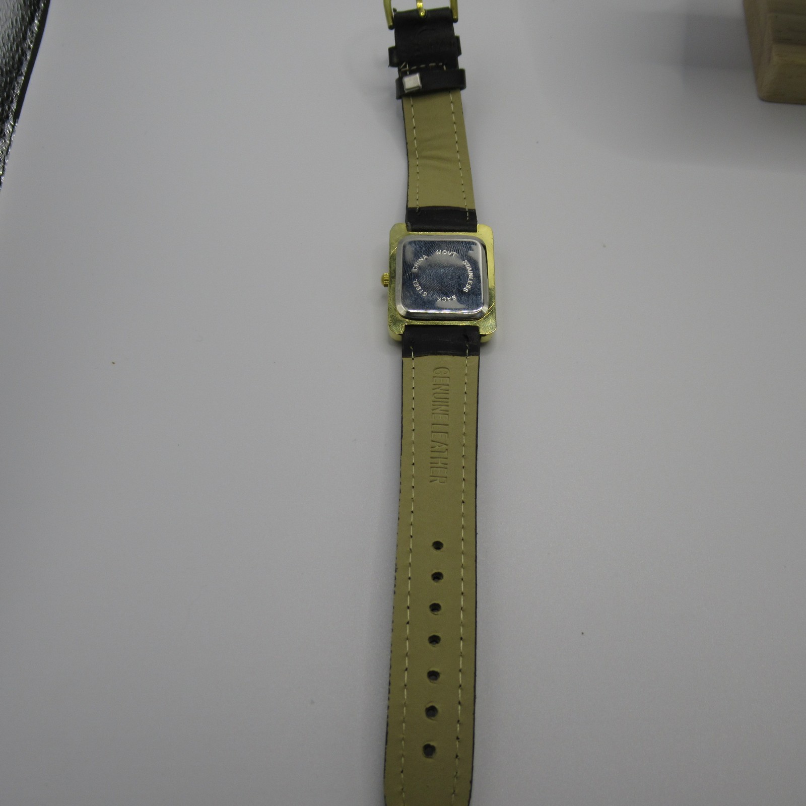 Classique Women’s Gold Tone Rectangle Quartz Watch Black Genuine Leather Band
