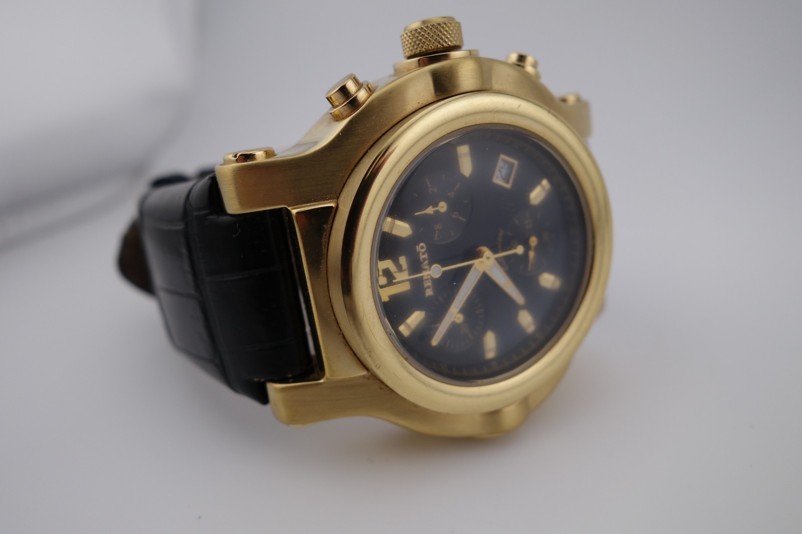 Renato CLASSIC BEAST, Swiss ETA Chrono Movement, Black Dial on Alligator Strap