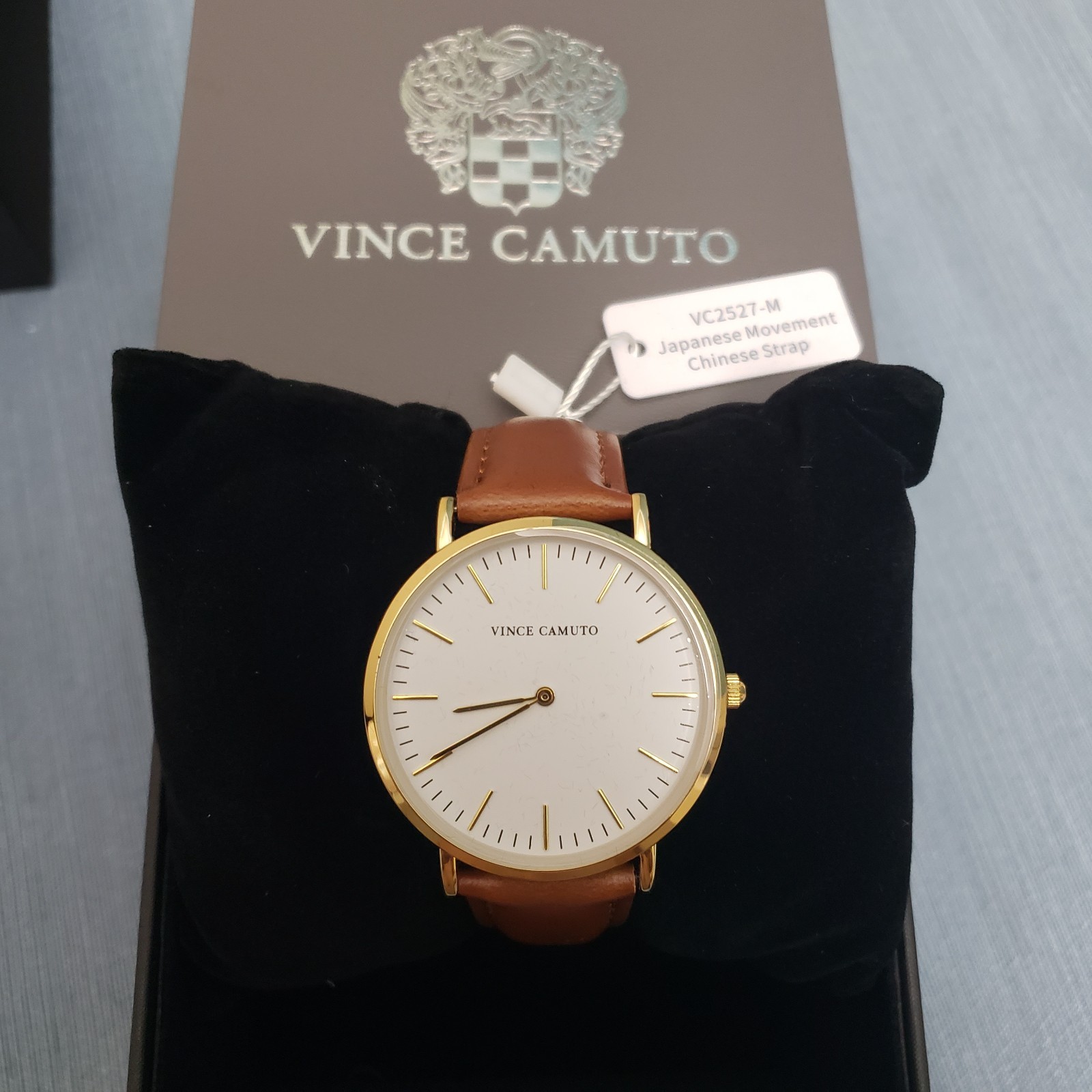 Vince Camuto Men’s Watch VC2527M Gold Tone White Dial Brown Leather Classic New