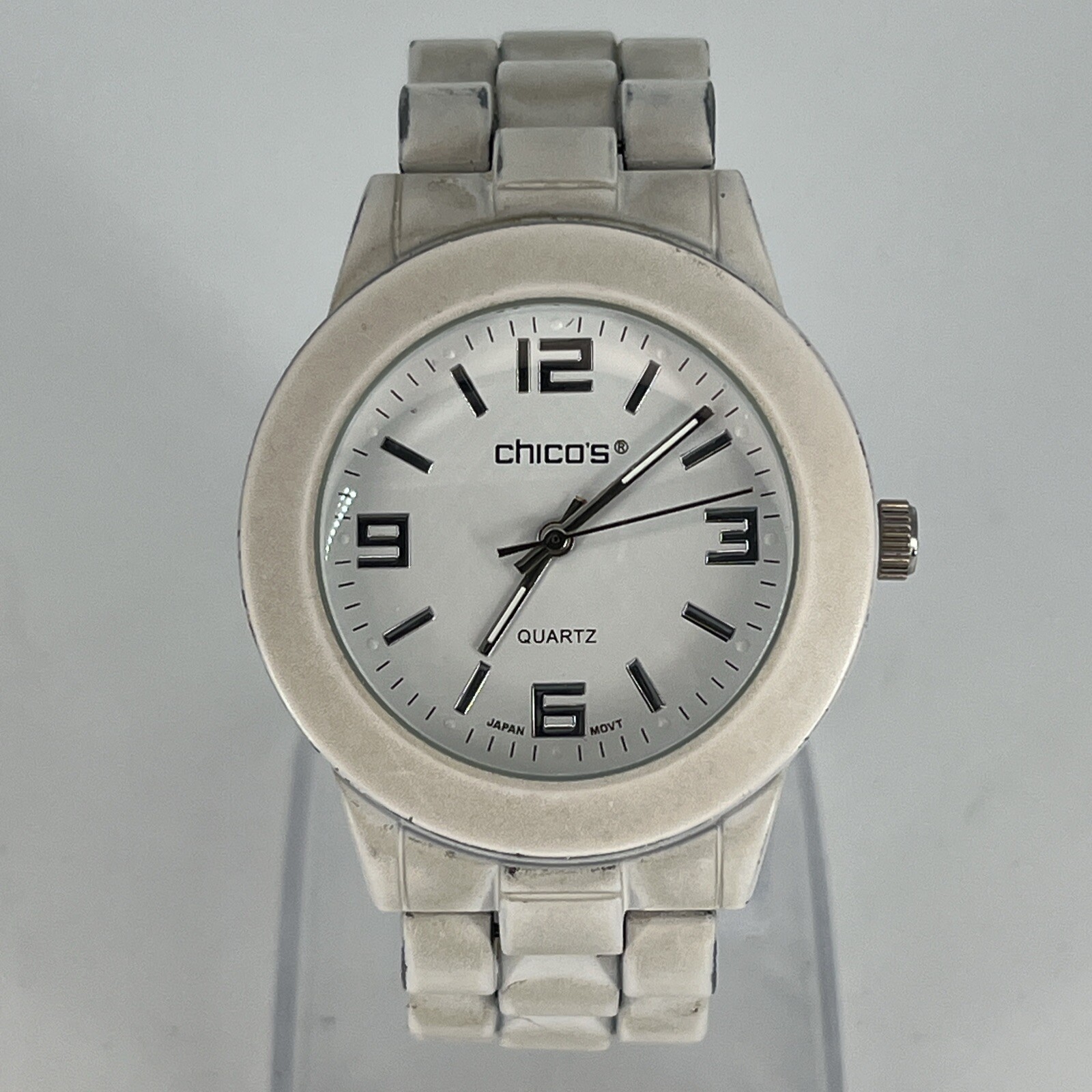 Vintage Chicos Women’s Watch White Tone Dial & Band Jewelry Clasp NEW BATTERY