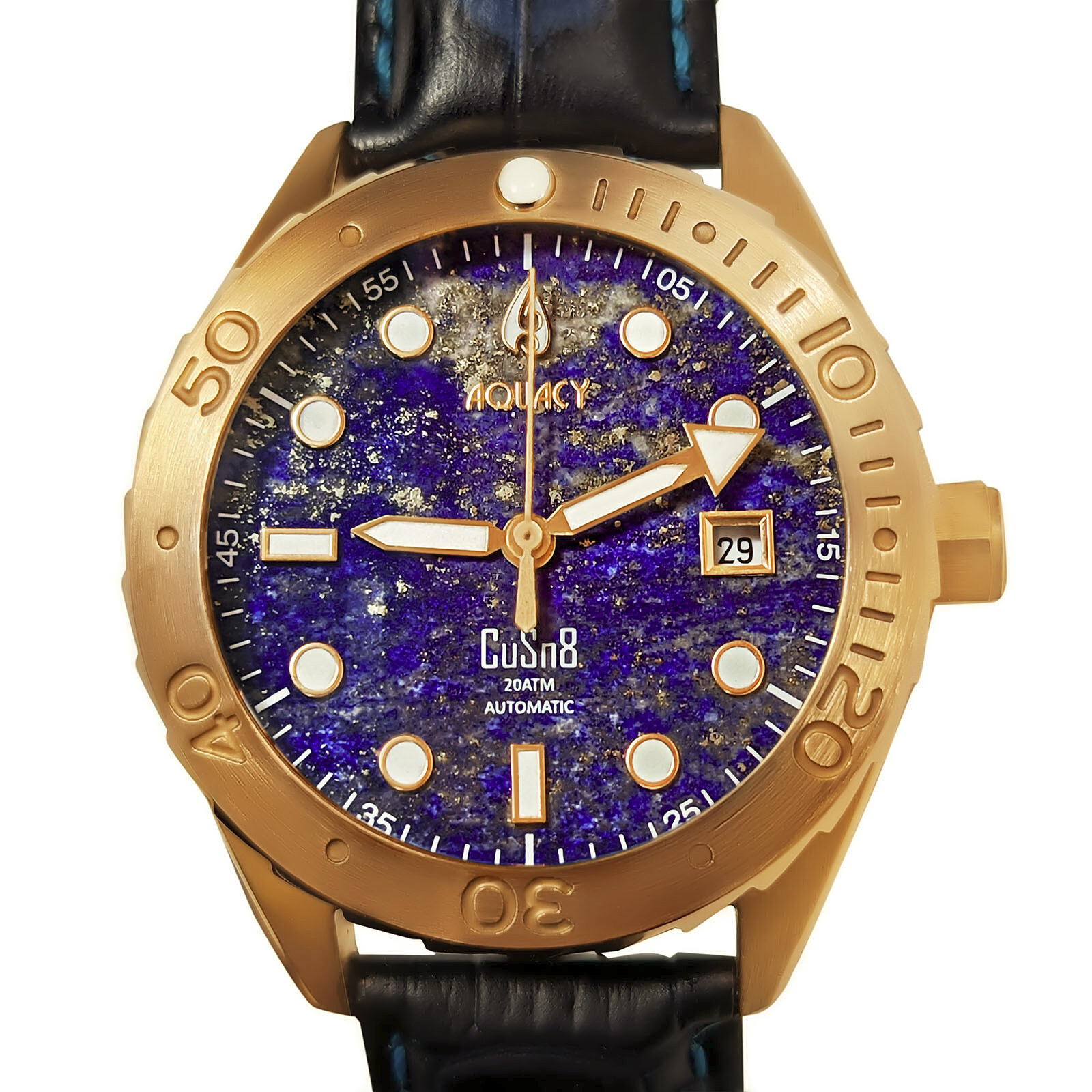 Aquacy Bronze CuSn8 Men’s Lapis Lazuli Stone Dial Watch Automatic 200M Miyota