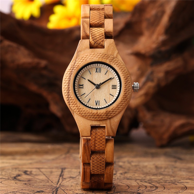 Women’s Wooden Wristwatch with Wood Bracelet Vintage Style Folding Clasp Quartz