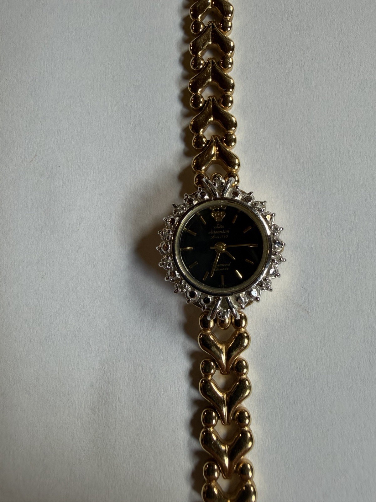 Rare Vintage Jules Jurgensen Ladies Black Dial, Diamond Bezel, Working 7434B