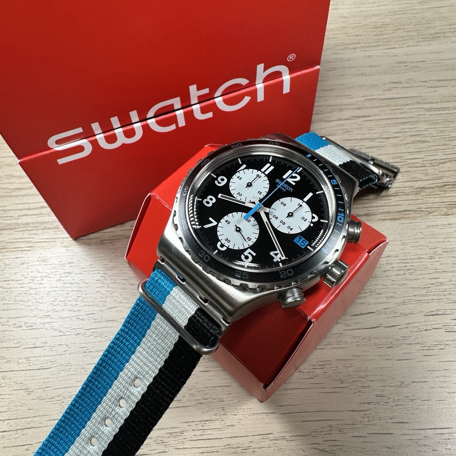 NEW✅LIMITED EDITION✅ Swatch Irony SKYBOND Chronograph Nylon Men’s Watch YVS409