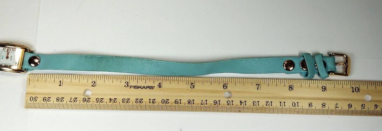 LA MER WOMENS WATCH UNIQUE TEAL WRAP AROUND LEATHER STRAP; GOLD CASE WORKS!