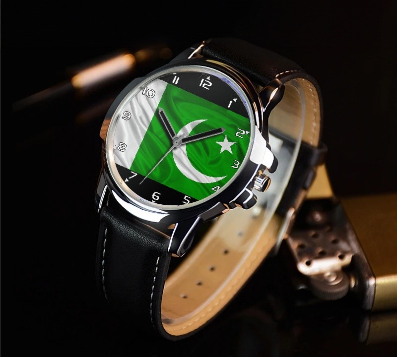 Pakistan Pakistani Flag Collectable Leather Strap Big Dial Gift Wrist Watch