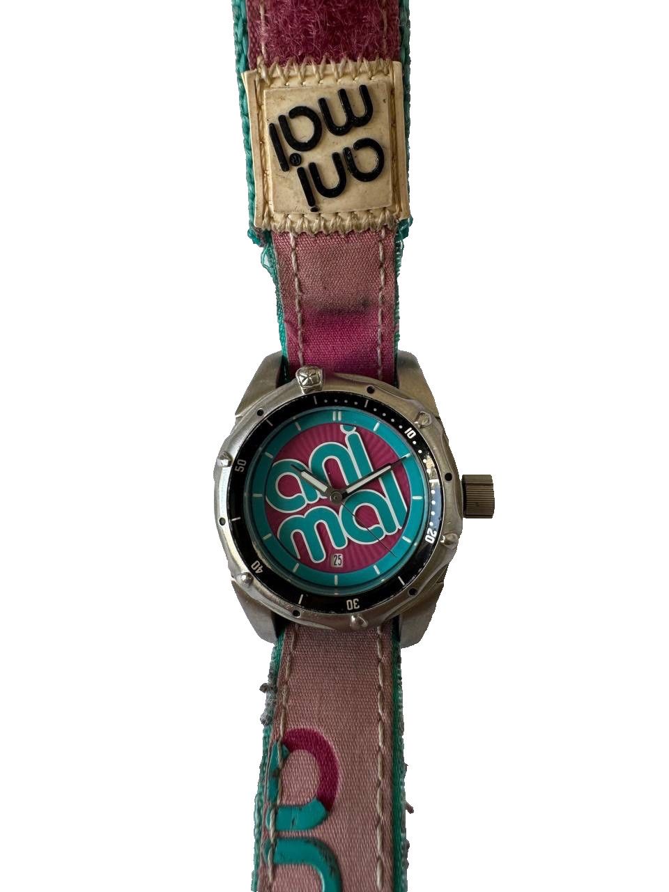 Animal Watch teens Quartz Turquoise Pink Graphic Dial Canvas Strap Y2K Vintage