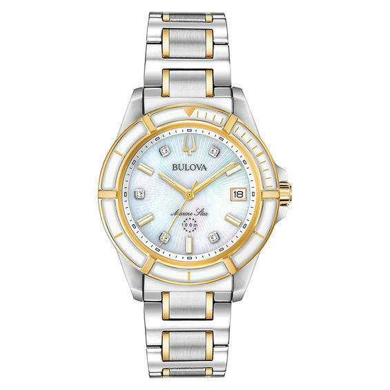 BULOVA 98P186 Marine Star Diamond Mother of Pearl Dial Date Women’s Watch $495