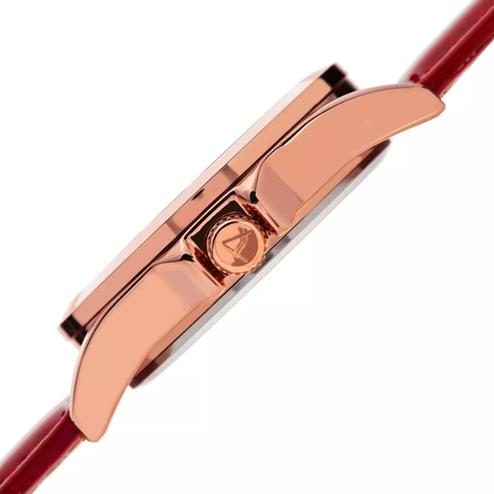 August Steiner AS8191RD Day Date GMT Red Genuine Leather Strap Womens Watch