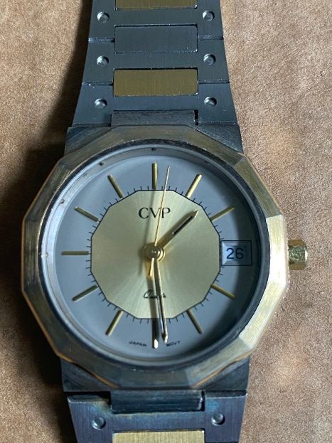 Vintage Two-Tone CVP Quartz Watch Japan Movement 1987 Untested W/ Manual & Pouch