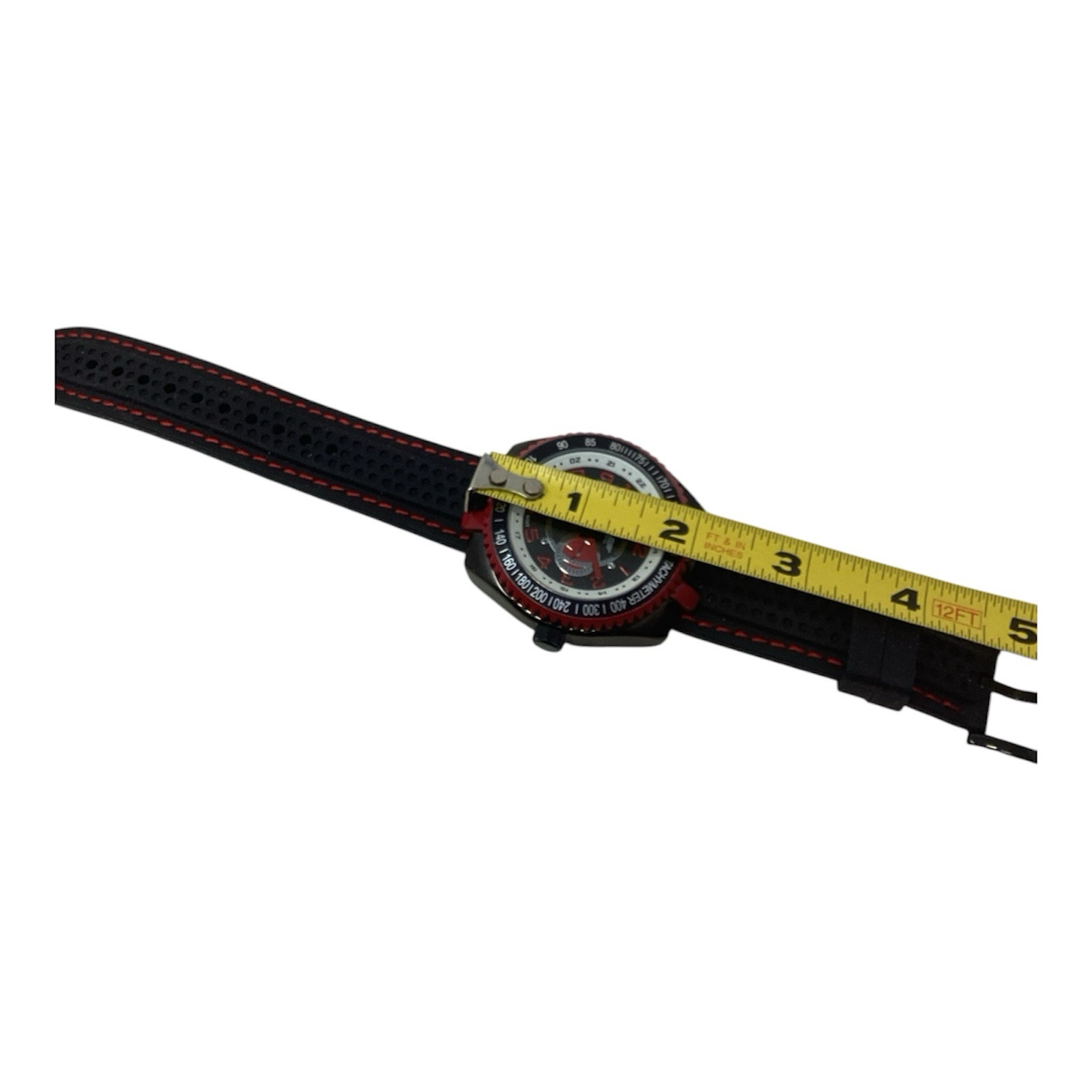 Deporte No. 9683 Tachometer Watch Black Band Red Trim Large Face Needs Battery