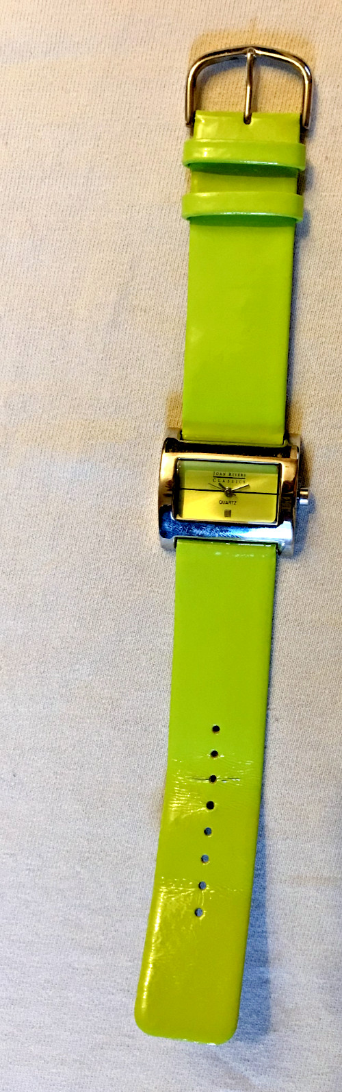 Joan Rivers watch womens brat lime green horizontal rectangle runs good cond