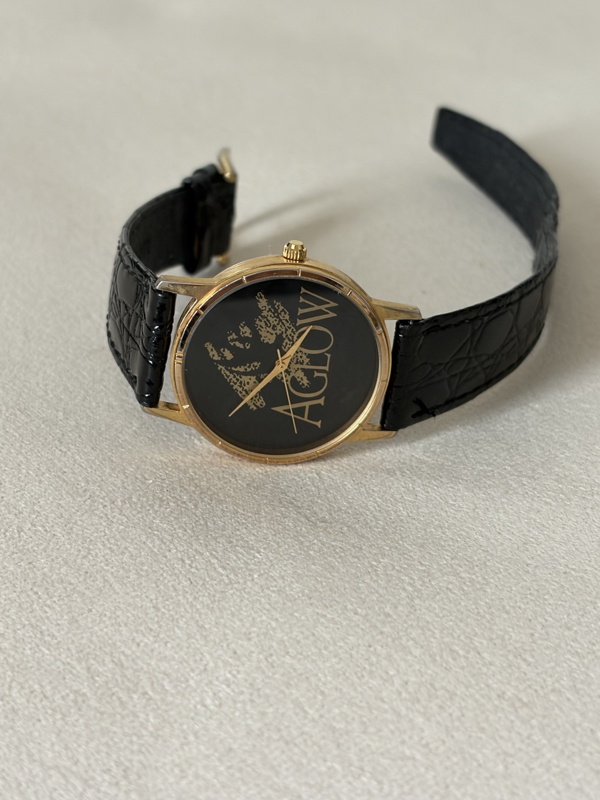 Vintage Aglow International Watch Image Watches Inc Gold Tone & Black Japan Made