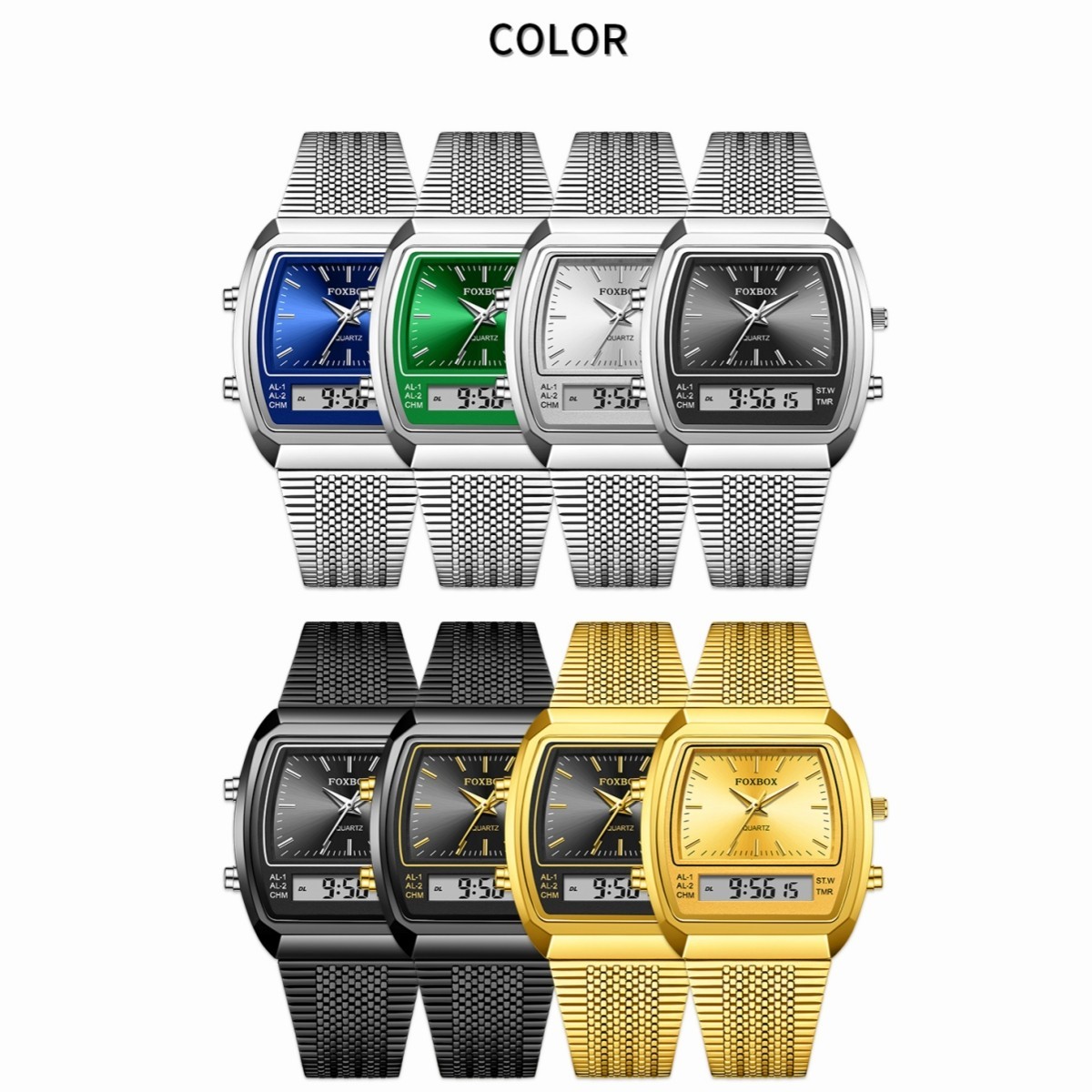 Luxury Men Watch Quartz Dual Time Luminous Waterproof Stainless Steel Wristwatch
