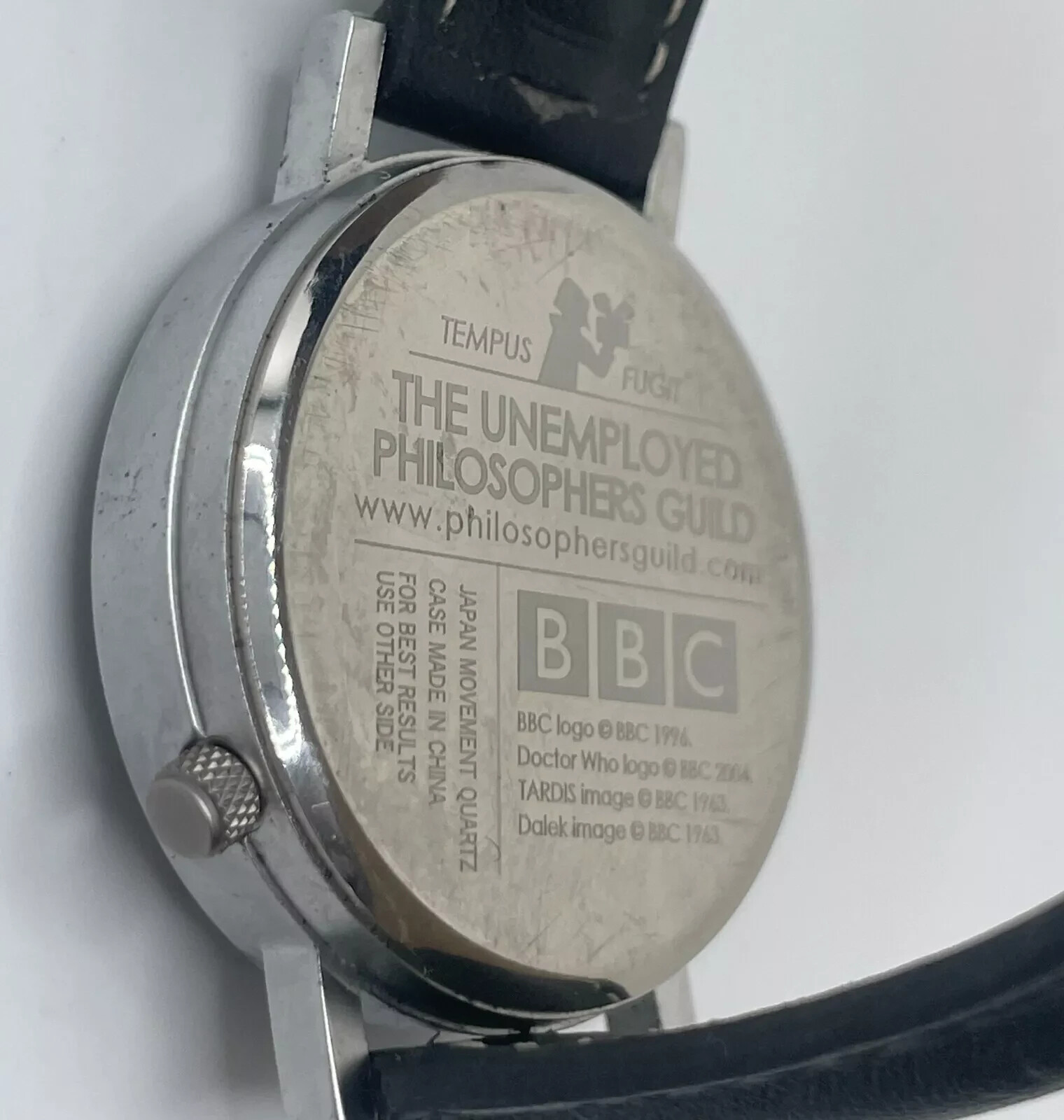 Doctor Who Watch Tempus Fugit Vintage Quartz Analog Silver Tone Case Black Band