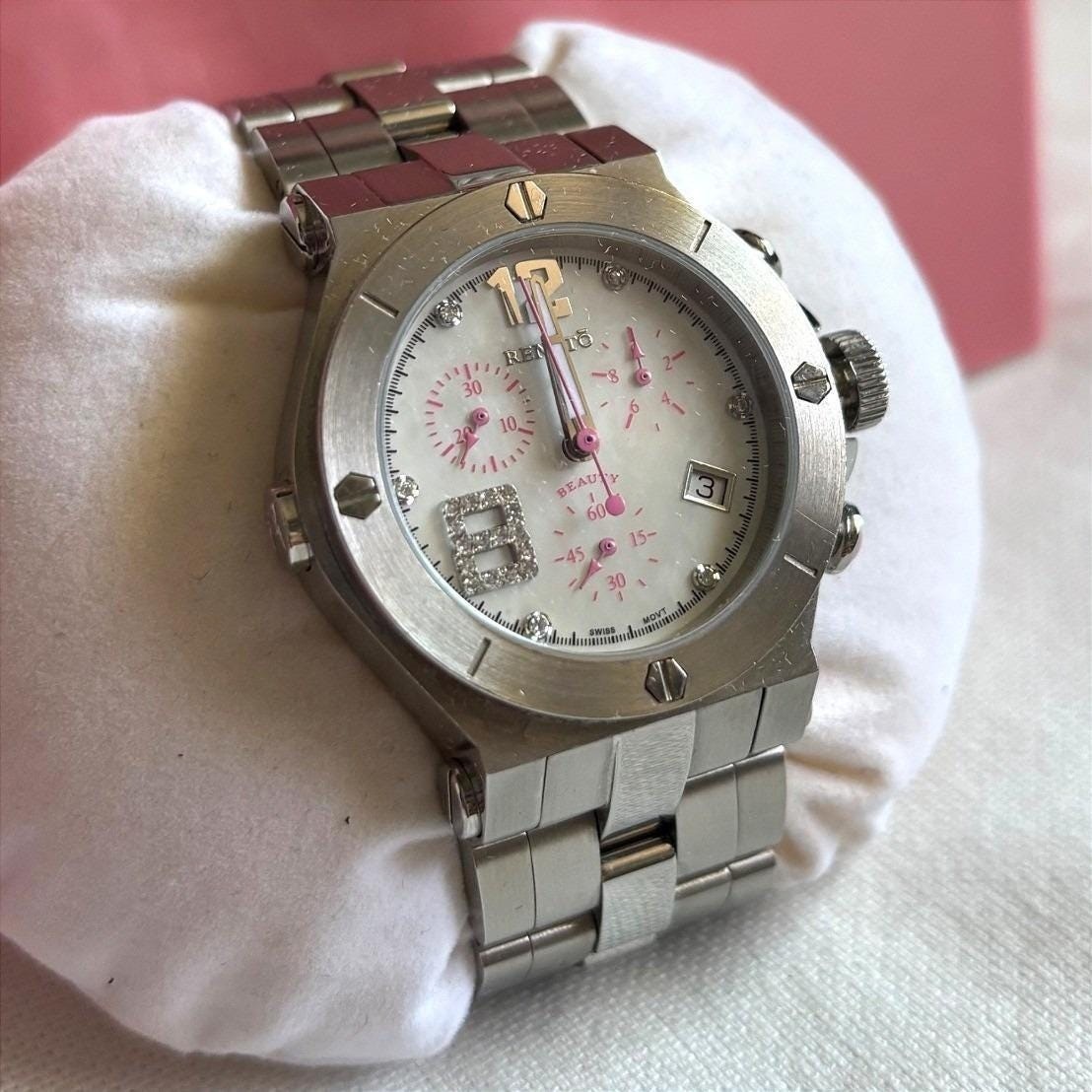 Renato Beauty Chronograph Swiss Movt White Pink Dial Crystal Women’s Watch Date