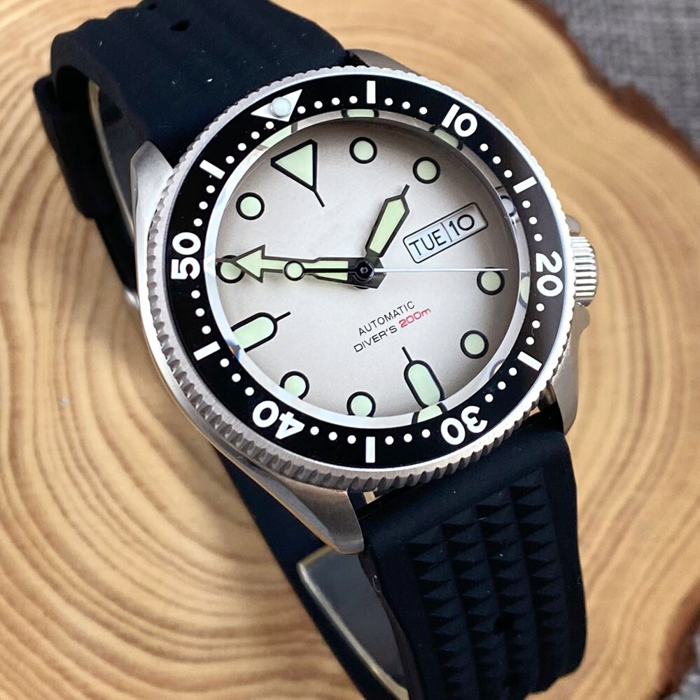 Small SKX 37mm NH36 Diving Mechanical Watch Men Week Day 120 click Ceramic Inset