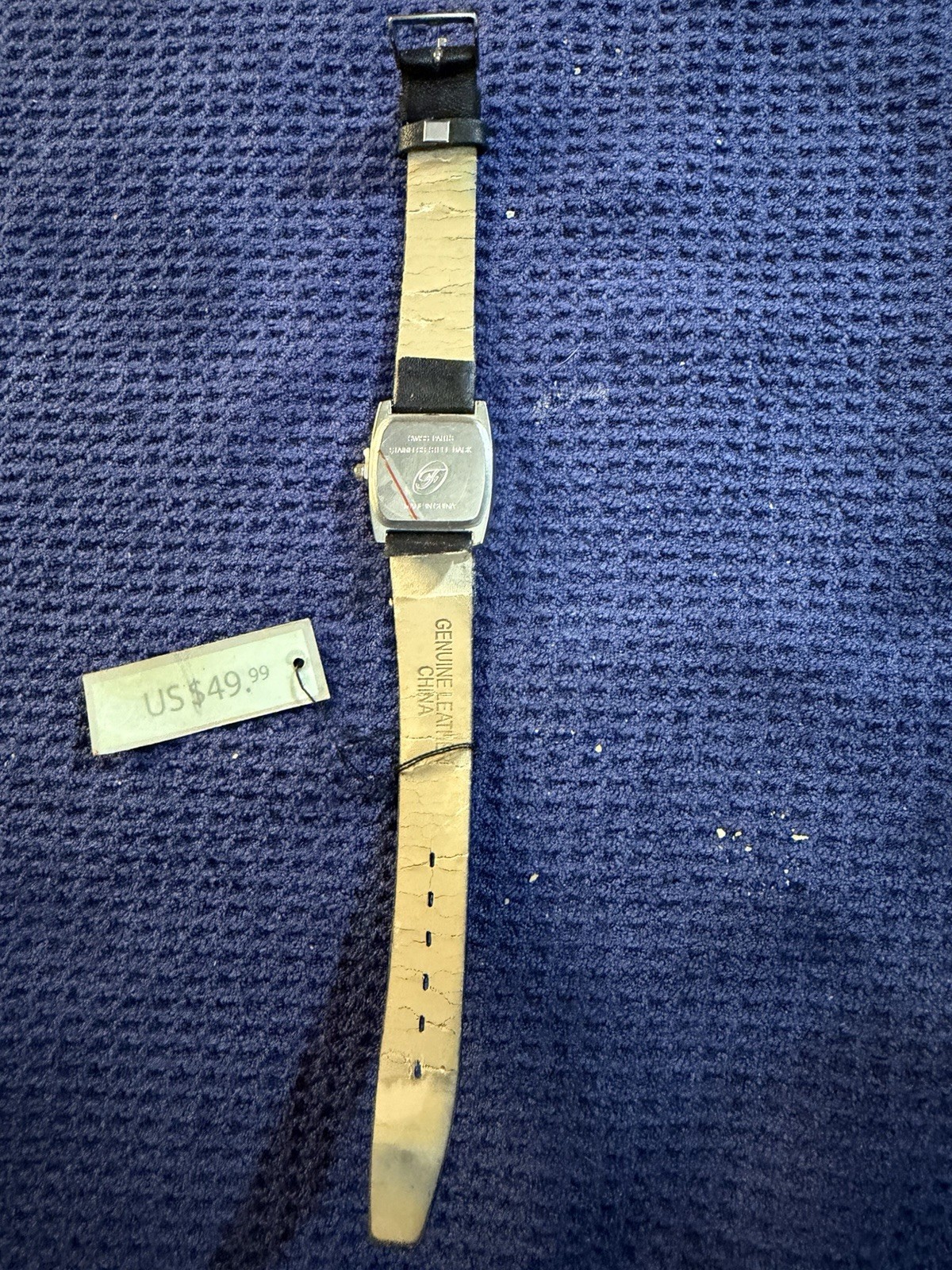 Frondini Collection Quartz Watch Black Dial Tonneau Gold Tone Leather Strap