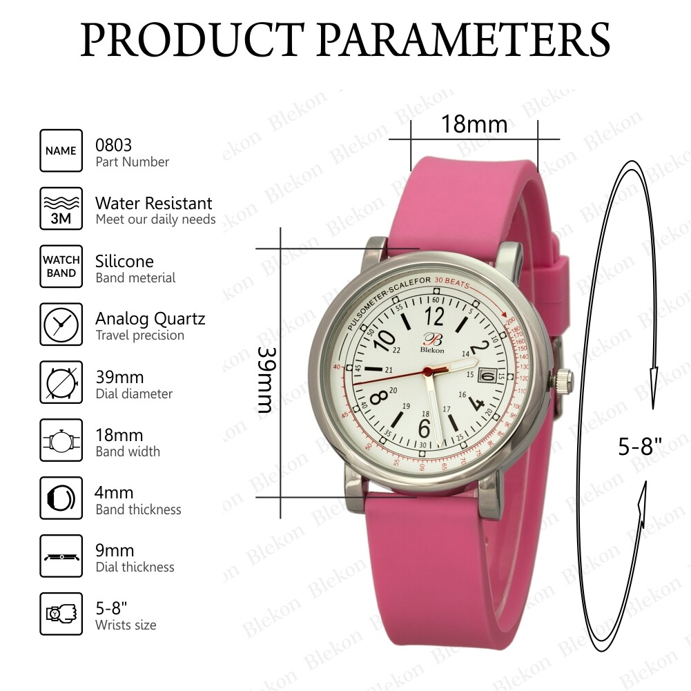Blekon Original Nurse Watch – Detailed Date Dial Pulsometer, Silicone Band Watch